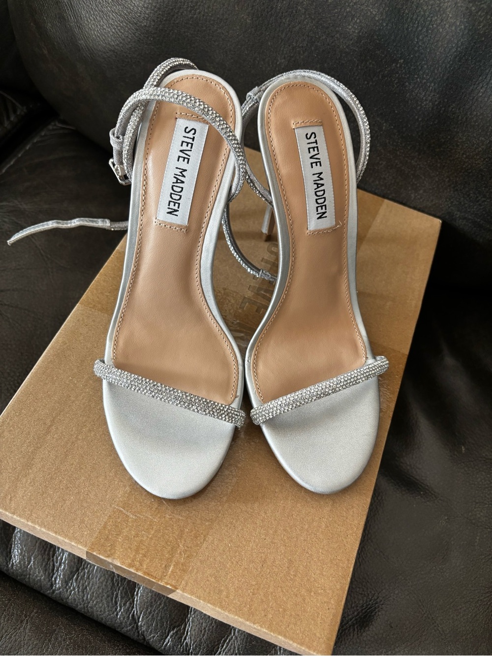 Steve Madden Silver Rhinestone Strap High-Heel Sandals